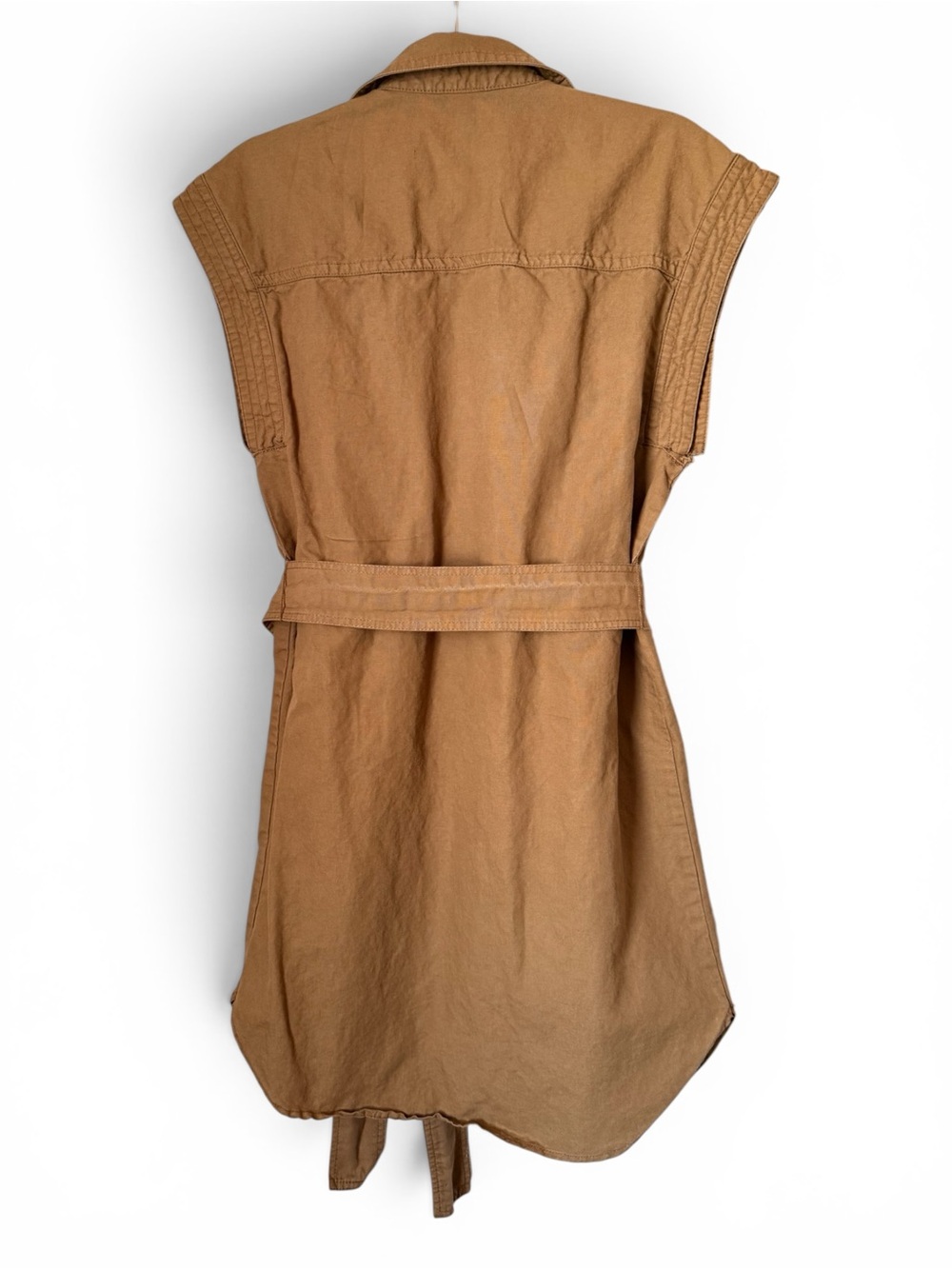 Banana Republic Linen Blend Utility Shirt Dress Belted Camel XS Safari - Picture 4 of 5